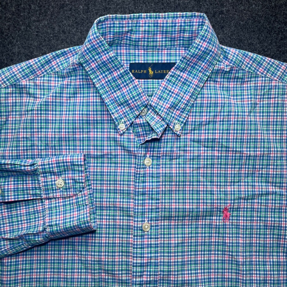 Ralph Lauren Button Down Shirt Mens L Multi-Color Excellent Plaid Long Sleeve